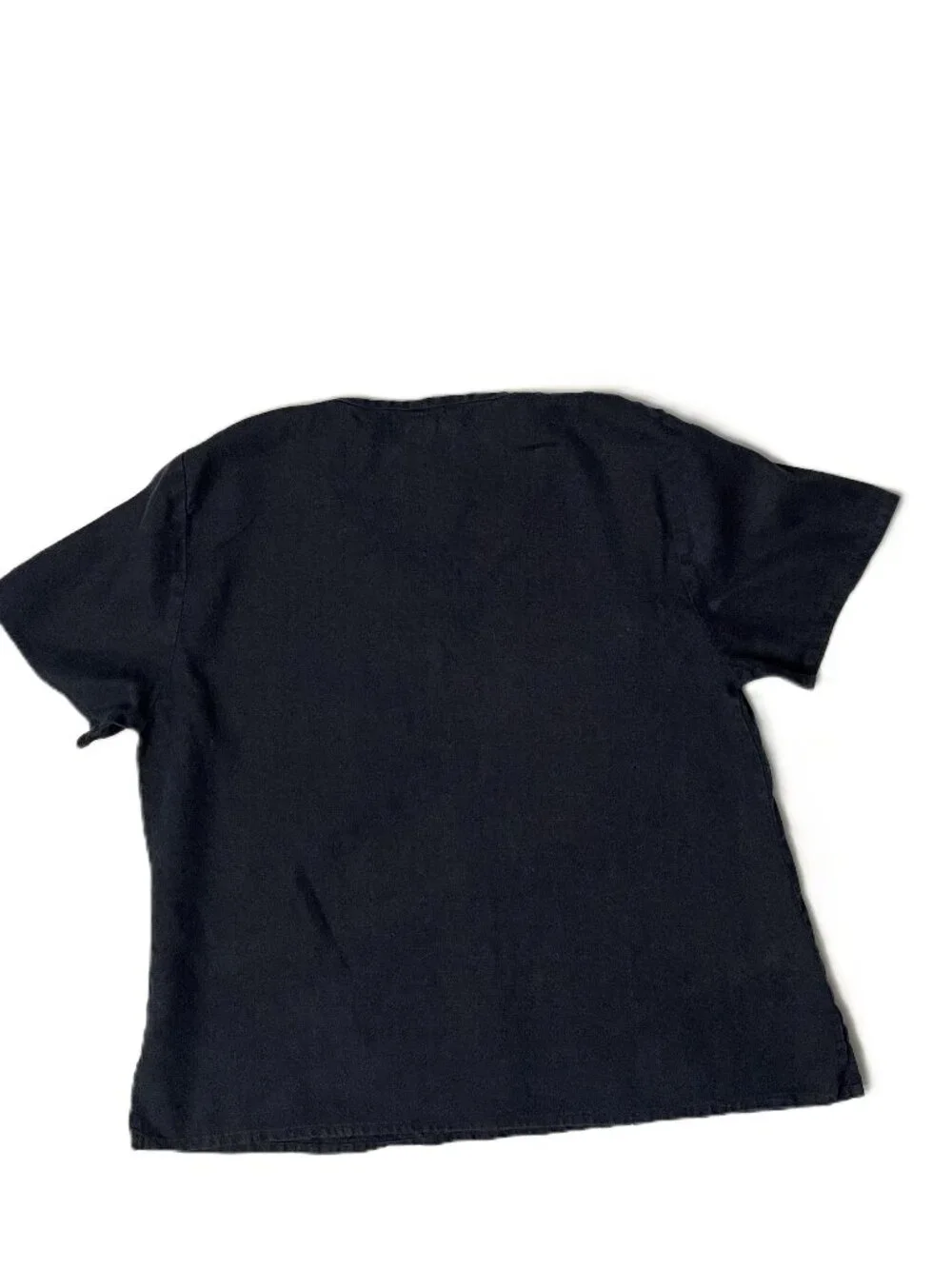 Flax Top 100% Linen Small (6-10) Navy Blue Short Sleeve Lagenlook Minimalist - Picture 4 of 8